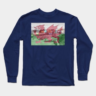 Tenby Town Houses With Welsh Flag Long Sleeve T-Shirt